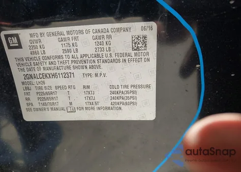 2017 Chevrolet Equinox Lt z USA, uszkodzony, nr VIN 2GNALCEKXH6112371